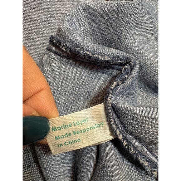 NWT Marine Layer Camila Midi Dress Button-Front with Ruffle Sleeves Size XL Blue - Picture 11 of 12